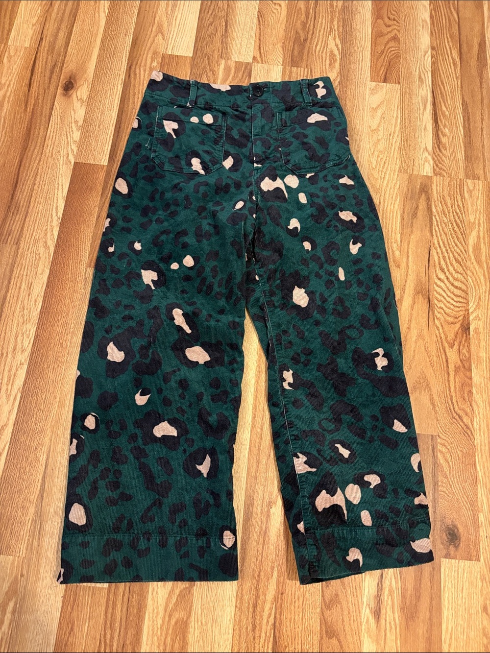 Maeve The Colette Pants Womens 29 Green Leopard Corduroy Wide Leg Cropped